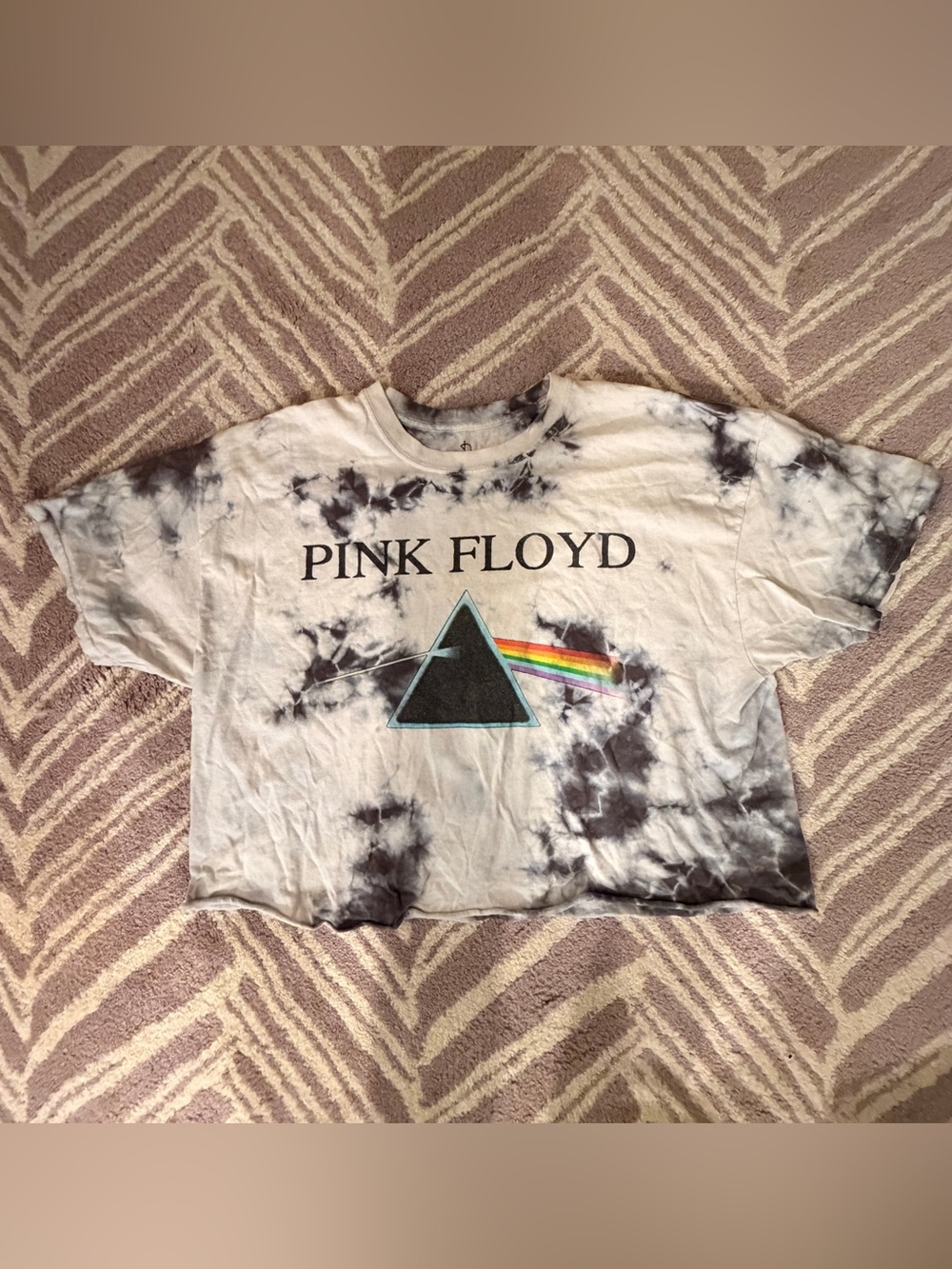Pink Floyd White and Black Tie-Dye Prism Graphic Tee Crop Top